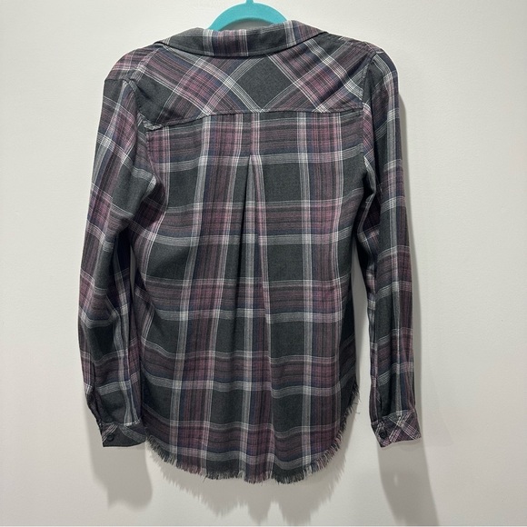 Cloth & Stone Black Plaid Rayon Button Down Top - Picture 2 of 6